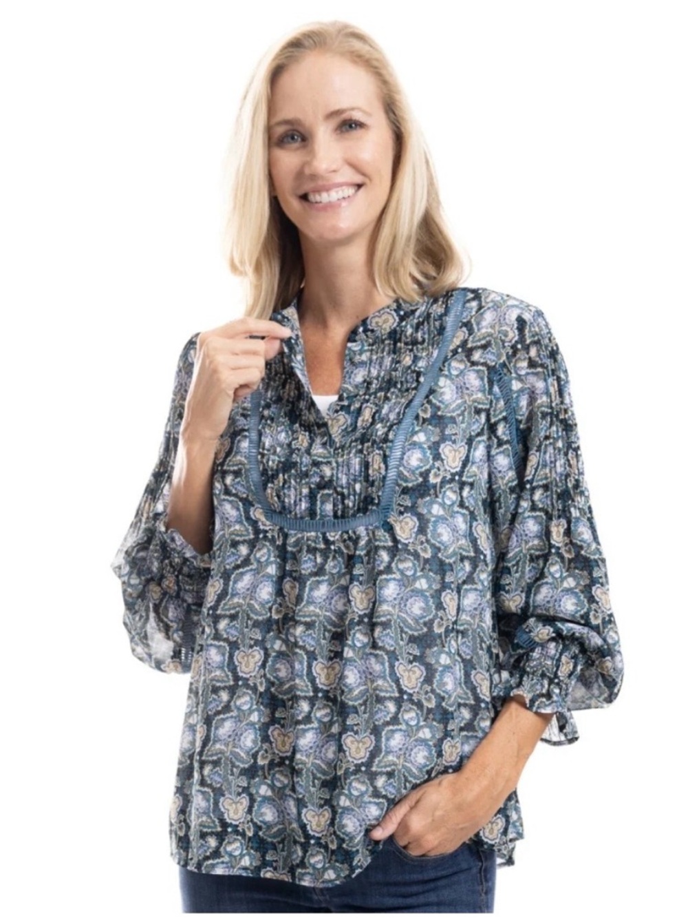 Linda Anderson Floral Chiffon Blouse with Cutout Detail & Attached Cami Sz S NWT